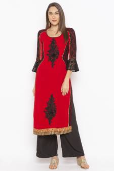 Red embroidered georgette salwar