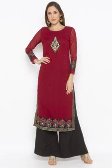 Maroon embroidered georgette salwar