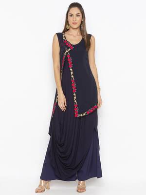 Dark-navy-blue embroidered cotton salwar 1