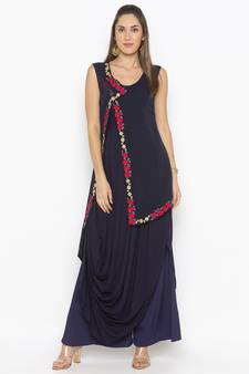 Dark-navy-blue embroidered cotton salwar