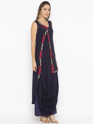 Dark-navy-blue embroidered cotton salwar 3