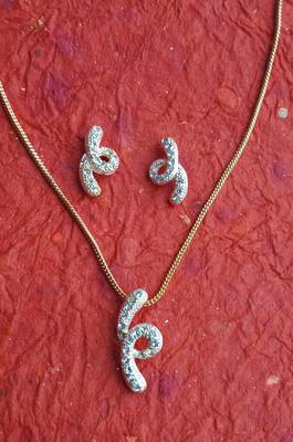 RozMili latest Designer American Diamond silver Red stone pendant set with earrings for women and  Girls 5