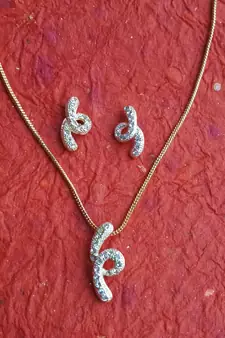 RozMili latest Designer American Diamond silver Red stone pendant set with earrings for women and  Girls