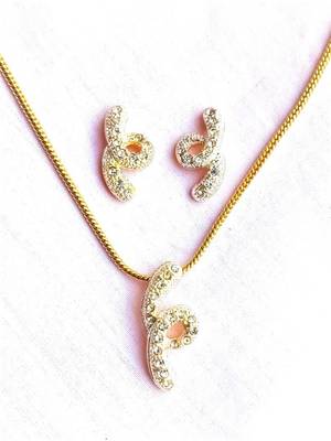 RozMili latest Designer American Diamond silver Red stone pendant set with earrings for women and  Girls 6