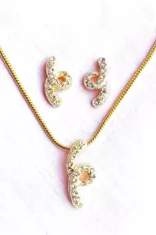 RozMili latest Designer American Diamond silver Red stone pendant set with earrings for women and  Girls
