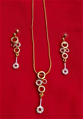 RozMili latest Designer American Diamond silver Red stone pendant set with earrings for women and  Girls 6