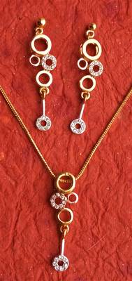 RozMili latest Designer American Diamond silver Red stone pendant set with earrings for women and  Girls 7