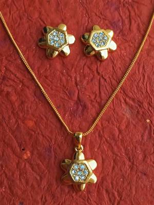 RozMili latest Designer American Diamond gold  pendant set with earrings for women and  Girls 4