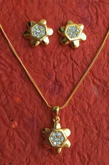 RozMili latest Designer American Diamond gold  pendant set with earrings for women and  Girls