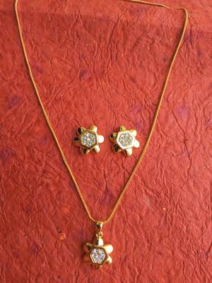 RozMili latest Designer American Diamond gold  pendant set with earrings for women and  Girls 5