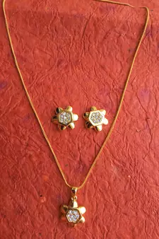 RozMili latest Designer American Diamond gold  pendant set with earrings for women and  Girls