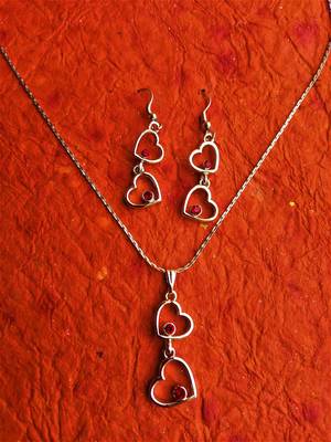RozMili latest Designer American Diamond silver pendant set with earrings for women and  Girls 5