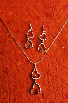 RozMili latest Designer American Diamond silver pendant set with earrings for women and  Girls