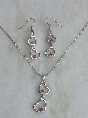 RozMili latest Designer American Diamond silver pendant set with earrings for women and  Girls 6