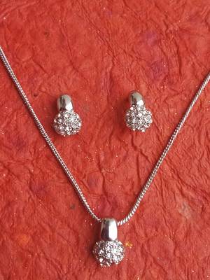 RozMili latest Designer American Diamond silver pendant set with earrings for women and  Girls 5