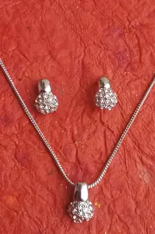 RozMili latest Designer American Diamond silver pendant set with earrings for women and  Girls