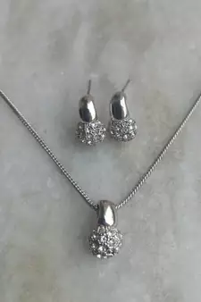 RozMili latest Designer American Diamond silver pendant set with earrings for women and  Girls