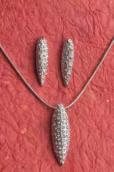 RozMili latest Designer American Diamond silver pendant set with earrings for women and  Girls