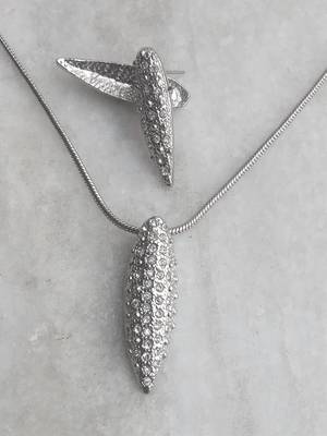 RozMili latest Designer American Diamond silver pendant set with earrings for women and  Girls 6