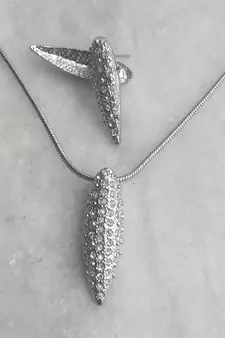 RozMili latest Designer American Diamond silver pendant set with earrings for women and  Girls