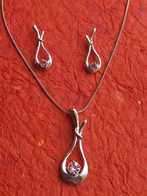 RozMili latest Designer American Diamond silver pendant set with earrings for women and  Girls 5