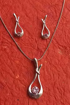 RozMili latest Designer American Diamond silver pendant set with earrings for women and  Girls