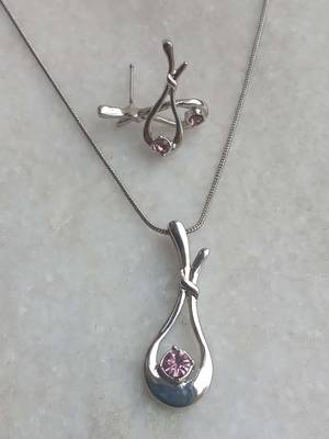 RozMili latest Designer American Diamond silver pendant set with earrings for women and  Girls 6