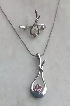 RozMili latest Designer American Diamond silver pendant set with earrings for women and  Girls