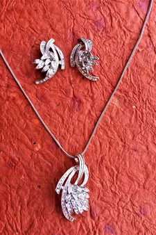 RozMili latest Designer American Diamond silver pendant set with earrings for women and  Girls