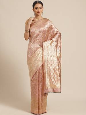 Shaily Women Lavender Silk Blend Woven Zari Saree 1