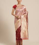 Women Lavender art silk  Blend Woven Zari Saree