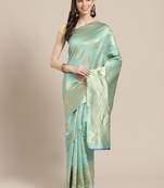 Shaily Women Green Silk Blend Woven Zari Saree