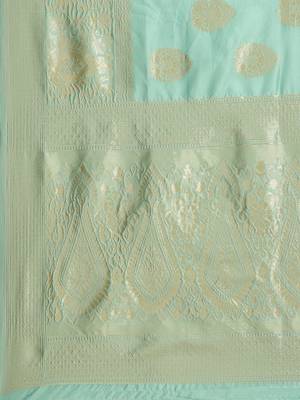 Shaily Women Green Silk Blend Woven Zari Saree 3