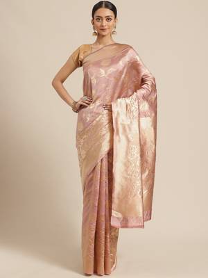 Shaily Women Lavender Silk Blend Woven Zari Saree 1