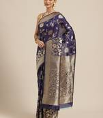 Women Navy Blue art silk  Blend Woven Zari Saree