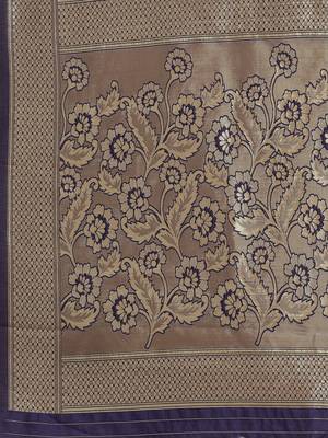 Women Navy Blue art silk  Blend Woven Zari Saree 3
