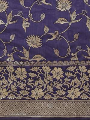 Women Navy Blue art silk  Blend Woven Zari Saree 4