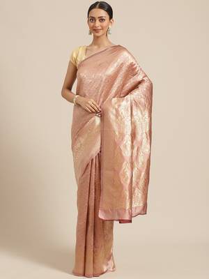Shaily Women Lavender Silk Blend Woven Zari Saree 1