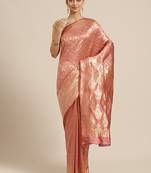 Shaily Women Peach Silk Blend Woven Zari Saree