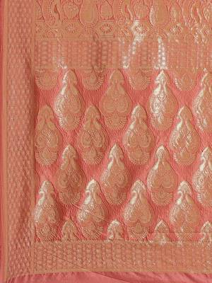 Shaily Women Peach Silk Blend Woven Zari Saree 3