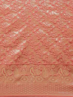 Shaily Women Peach Silk Blend Woven Zari Saree 4