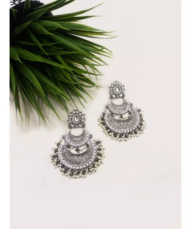 Silver Statement Chandbali Earrings