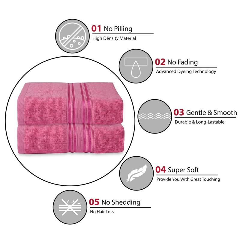 NFI essentials 100% Cotton 480 GSM Large Bath Towel | Super Absorbent, Large & Soft Towel | 142 x 71 cm (Pink)