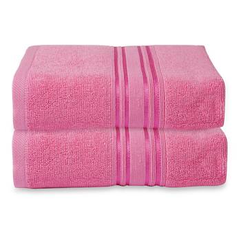 NFI essentials Set of 2 - 100% Cotton 480 GSM Large Bath Towel | Super Absorbent, Soft Towel | 142 x 71 cm (Pink) 1