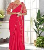 Pink embroidered silk saree with blouse