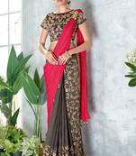 Grey embroidered silk saree with blouse