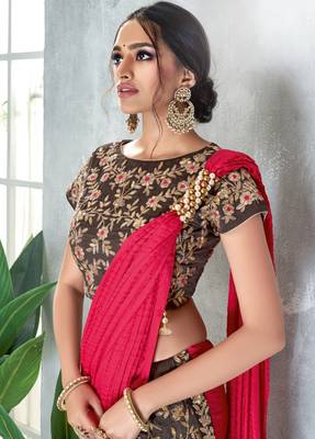 Grey embroidered silk saree with blouse 2