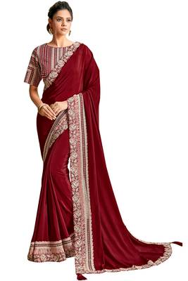 Maroon embroidered georgette saree with blouse 1