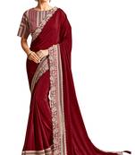 Maroon embroidered georgette saree with blouse