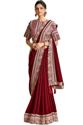 Maroon embroidered georgette saree with blouse 3